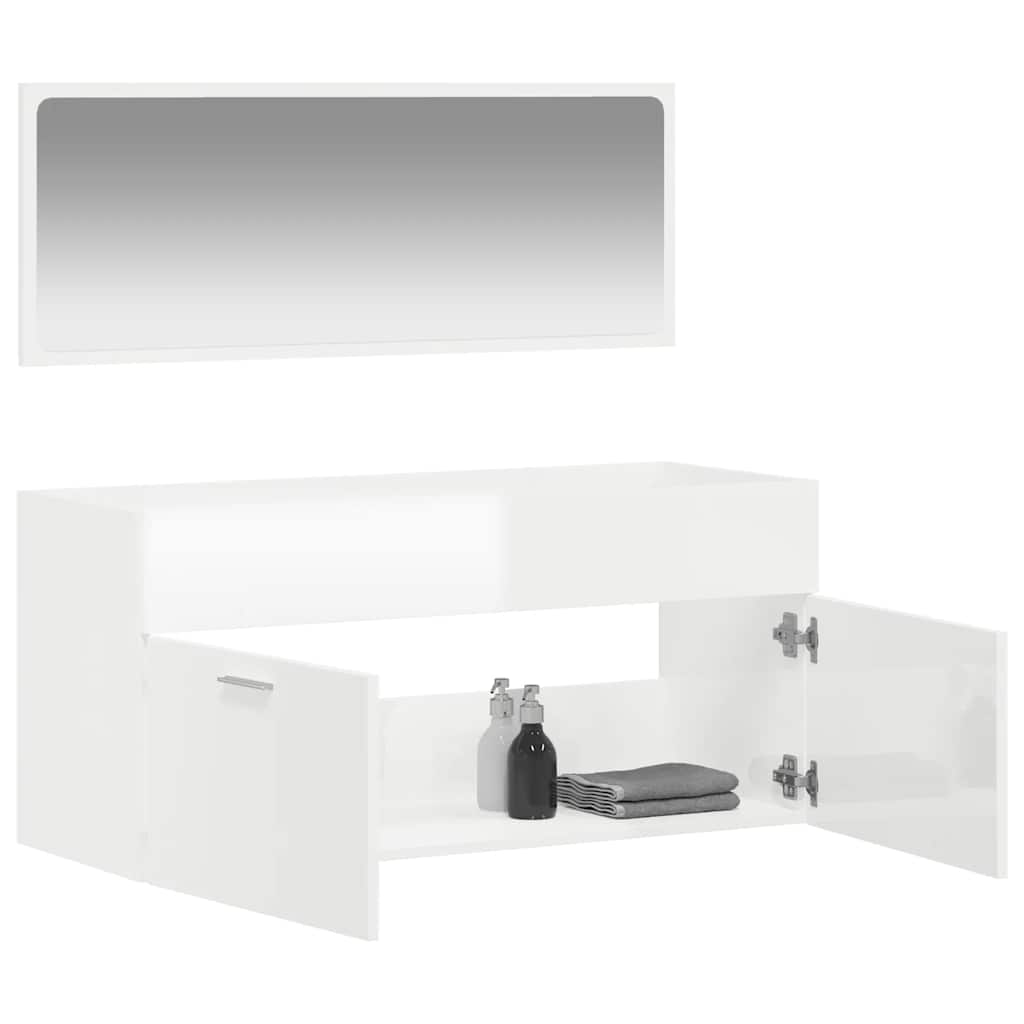 Bathroom Cabinet with Mirror High Gloss White Engineered Wood