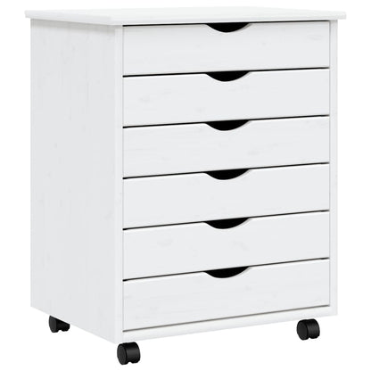 Rolling Cabinet with Drawers MOSS White Solid Wood Pine