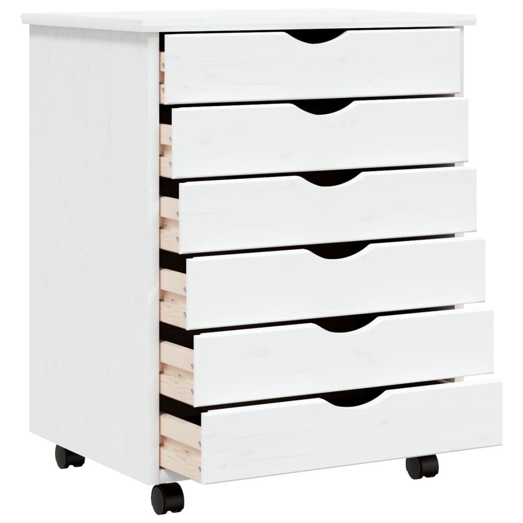 Rolling Cabinet with Drawers MOSS White Solid Wood Pine