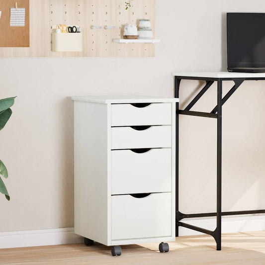 Rolling Cabinet with Drawers MOSS White Solid Wood Pine