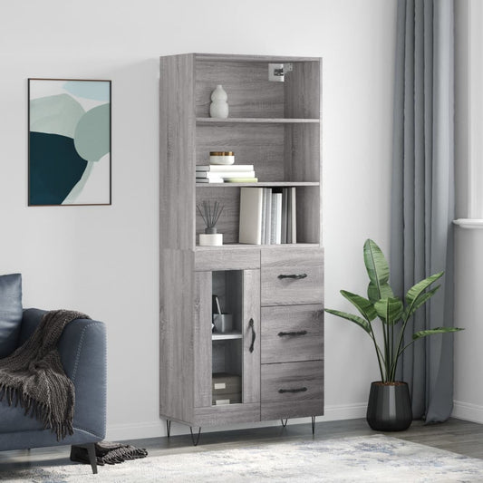 Highboard Grey Sonoma 69.5x34x180 cm Engineered Wood