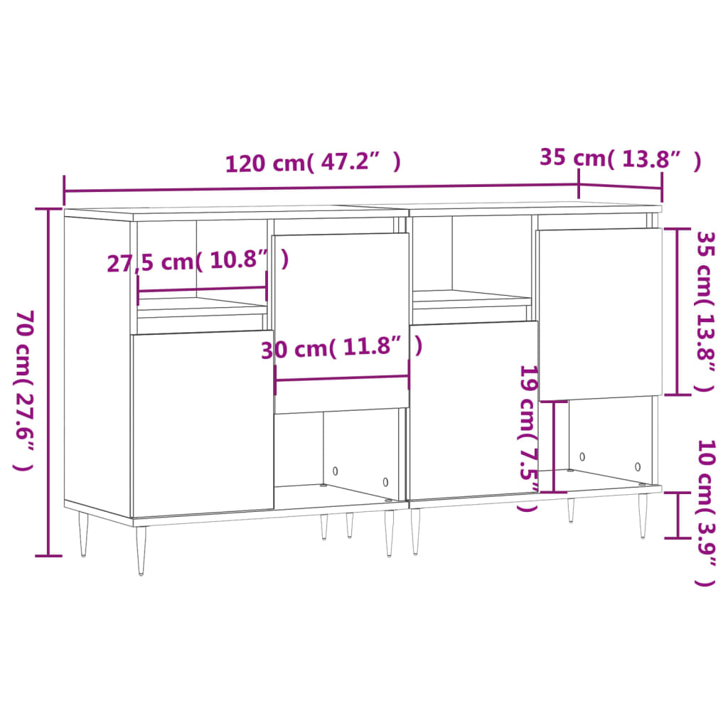 Sideboards 2 pcs High Gloss White Engineered Wood