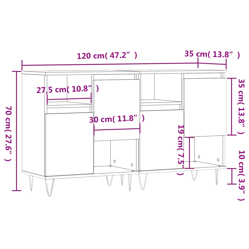 Sideboards 2 pcs High Gloss White Engineered Wood