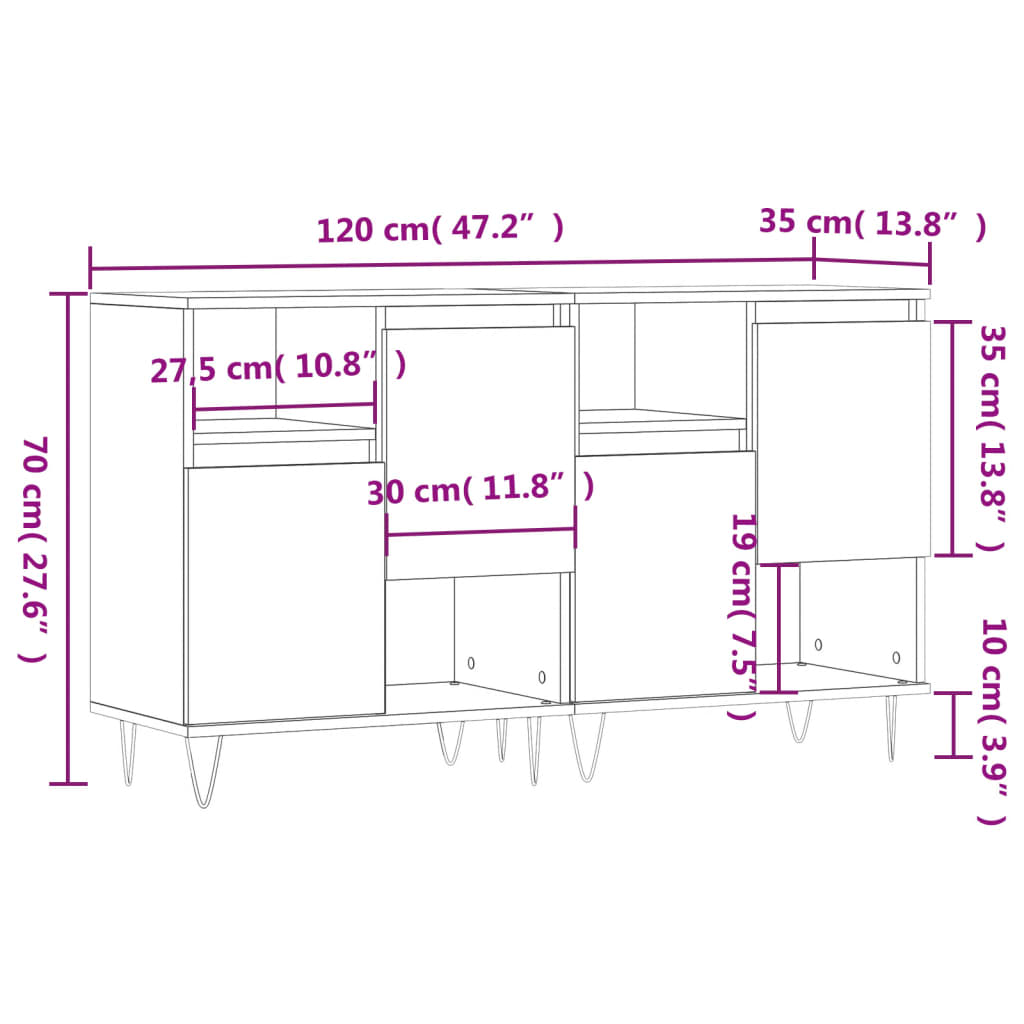 Sideboards 2 pcs Brown Oak Engineered Wood