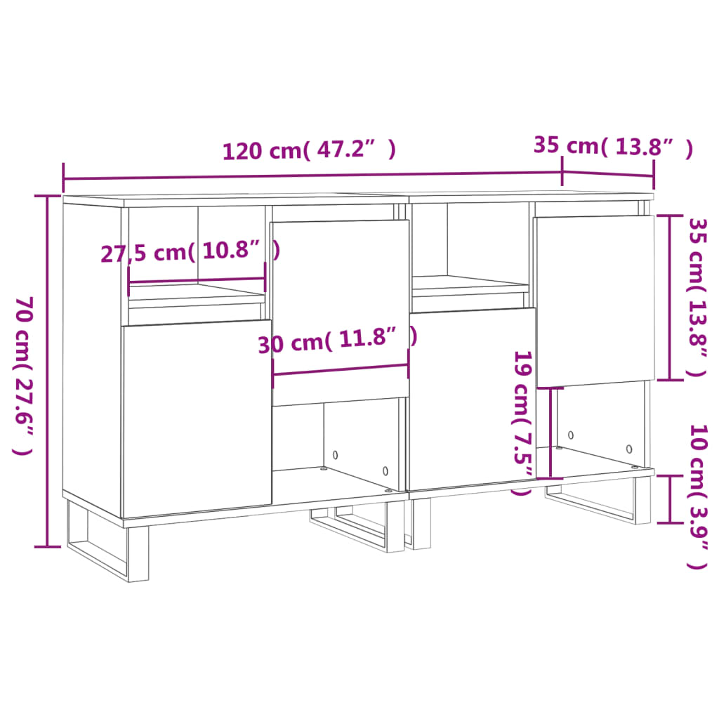 Sideboards 2 pcs White Engineered Wood