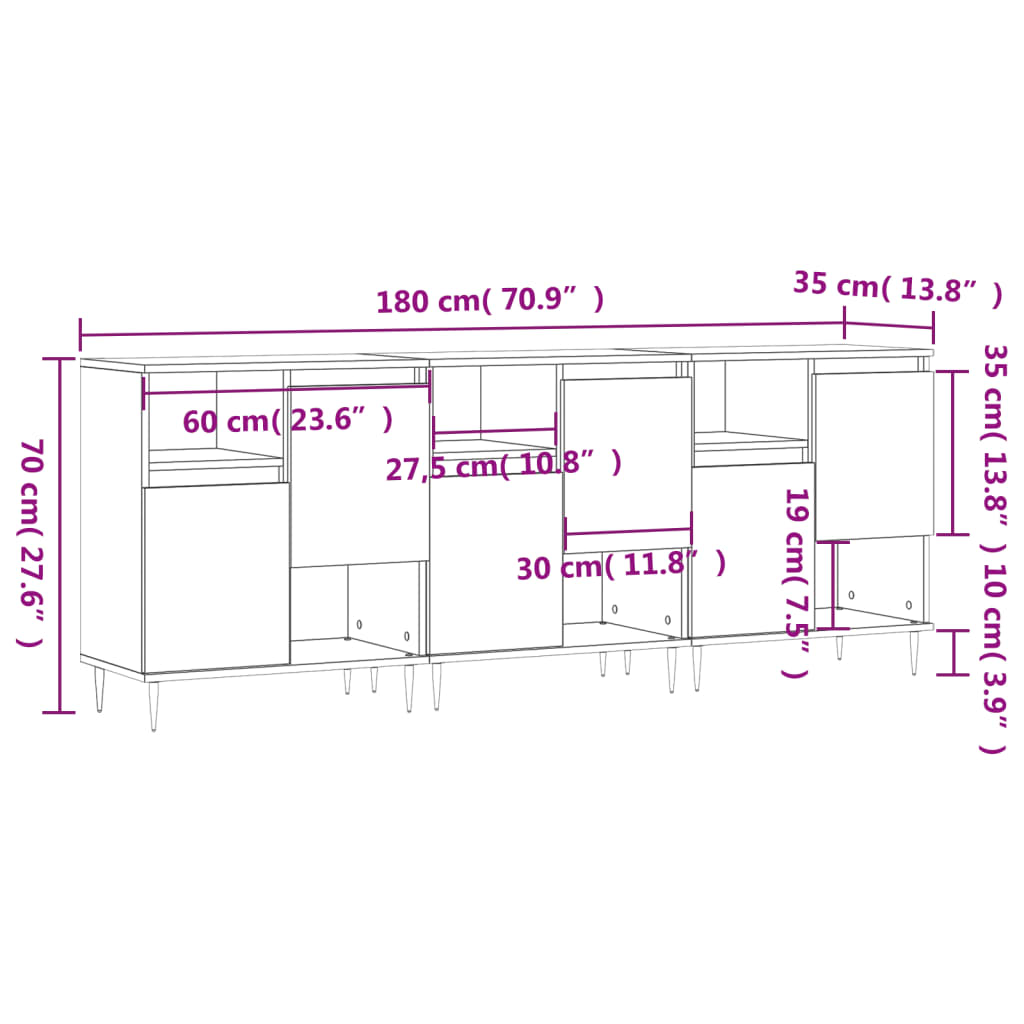 Sideboards 3 pcs White Engineered Wood