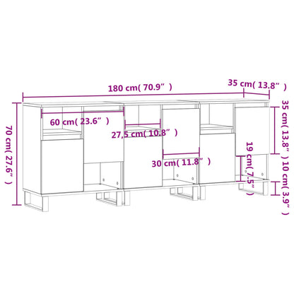 Sideboards 3 pcs High Gloss White Engineered Wood