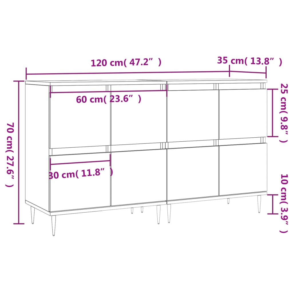 Sideboards 2 pcs White Engineered Wood