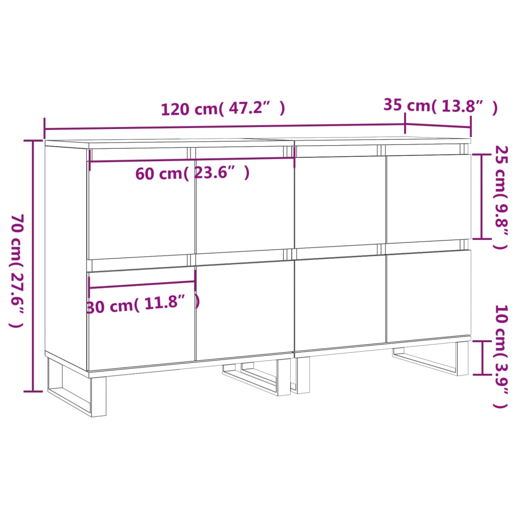 Sideboards 2 pcs High Gloss White Engineered Wood