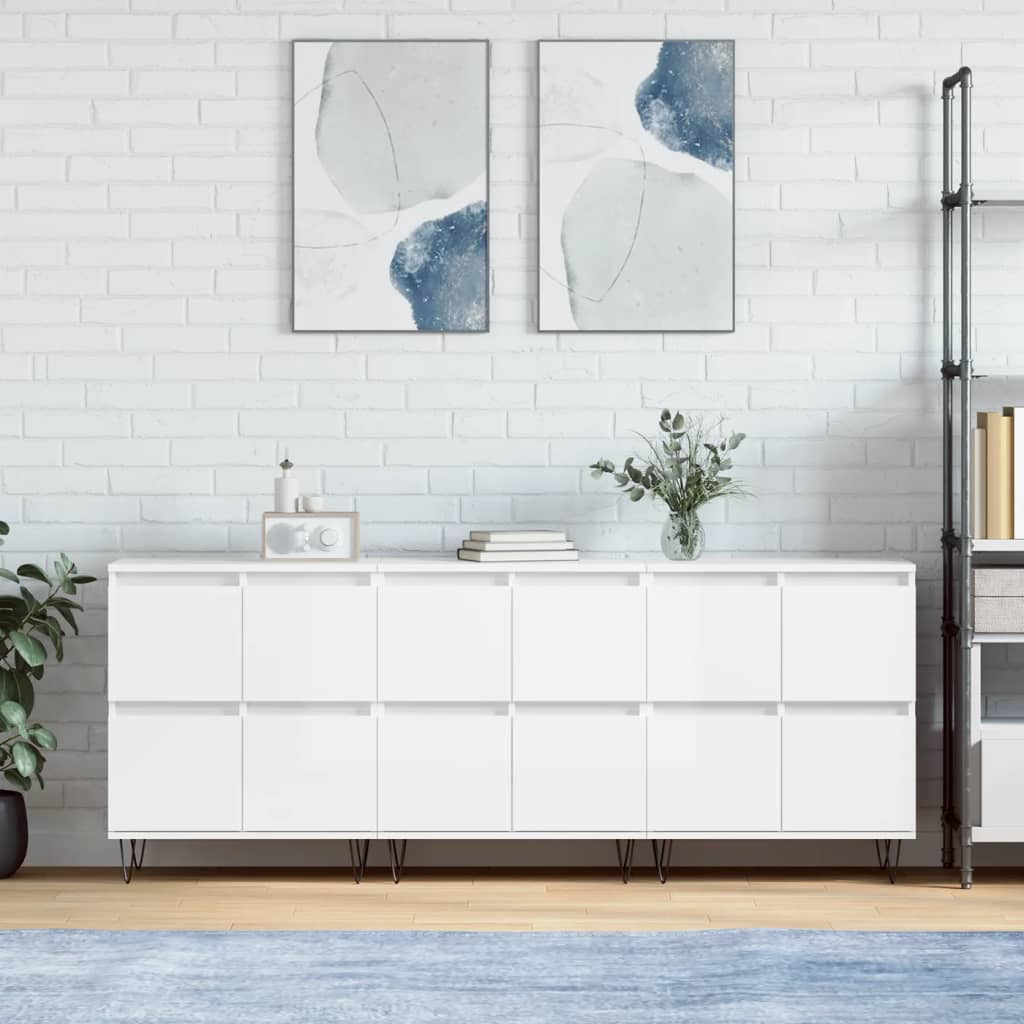 Sideboards 3 pcs High Gloss White Engineered Wood