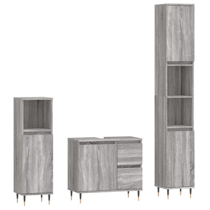 3 Piece Bathroom Furniture Set Grey Sonoma Engineered Wood