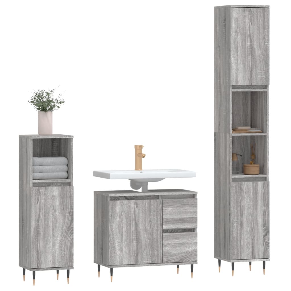 3 Piece Bathroom Furniture Set Grey Sonoma Engineered Wood