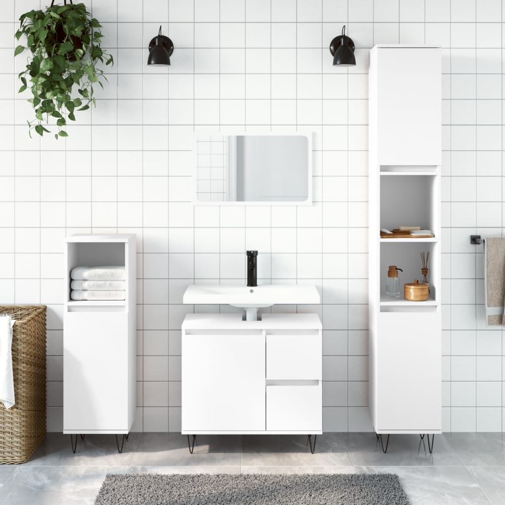 3 Piece Bathroom Furniture Set White Engineered Wood