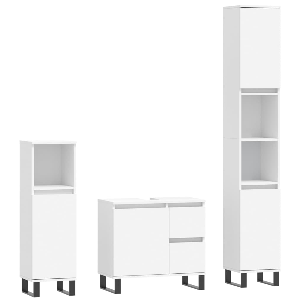 3 Piece Bathroom Furniture Set White Engineered Wood