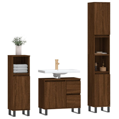 3 Piece Bathroom Furniture Set Brown Oak Engineered Wood