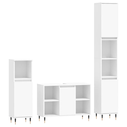 3 Piece Bathroom Furniture Set White Engineered Wood