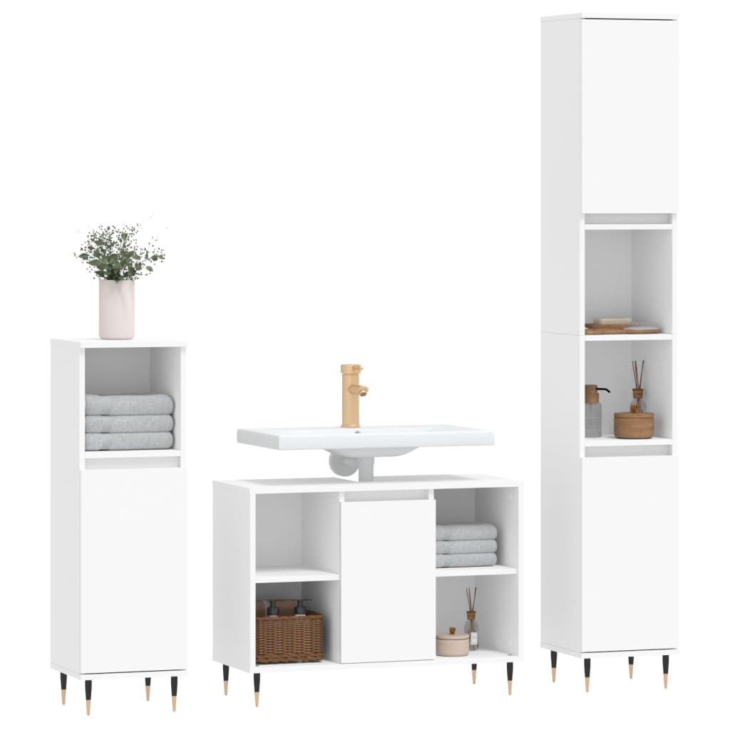 3 Piece Bathroom Furniture Set White Engineered Wood