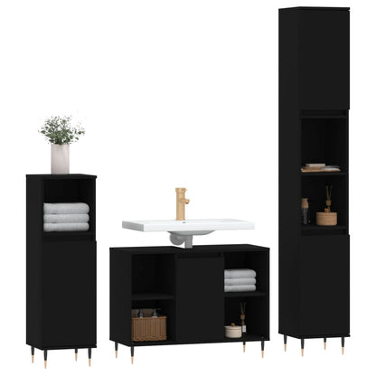 3 Piece Bathroom Furniture Set Black Engineered Wood