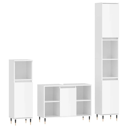 3 Piece Bathroom Furniture Set High Gloss White Engineered Wood