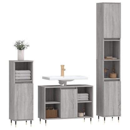 3 Piece Bathroom Furniture Set Grey Sonoma Engineered Wood