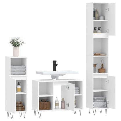 3 Piece Bathroom Furniture Set White Engineered Wood