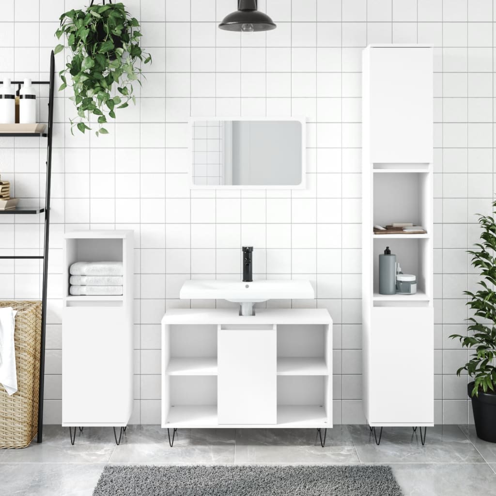 3 Piece Bathroom Furniture Set White Engineered Wood