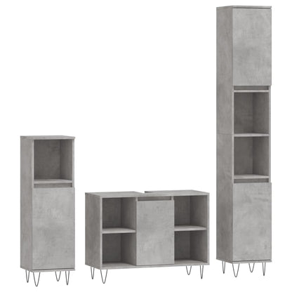 3 Piece Bathroom Furniture Set Concrete Grey Engineered Wood