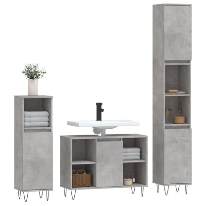 3 Piece Bathroom Furniture Set Concrete Grey Engineered Wood