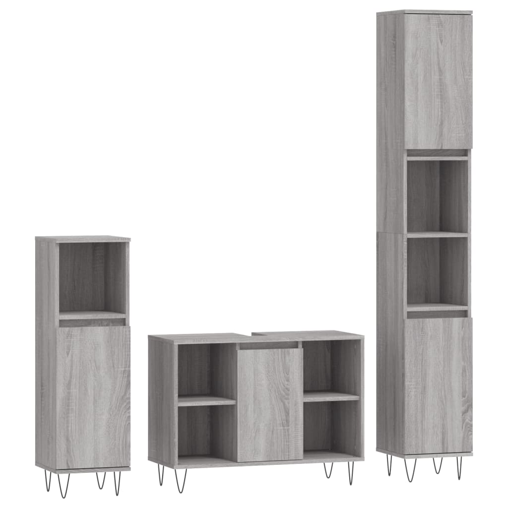 3 Piece Bathroom Furniture Set Grey Sonoma Engineered Wood