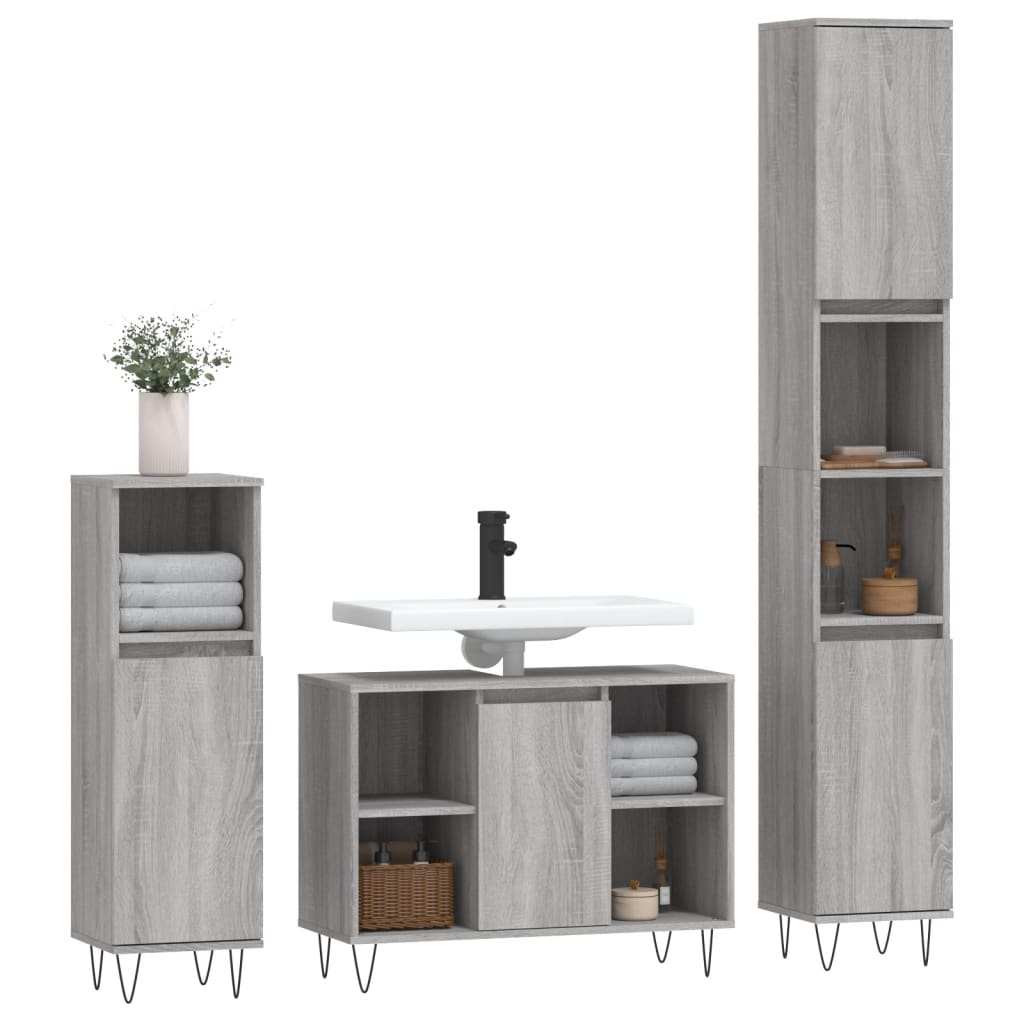 3 Piece Bathroom Furniture Set Grey Sonoma Engineered Wood