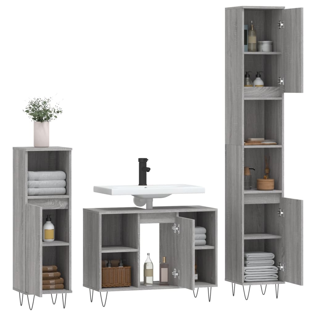 3 Piece Bathroom Furniture Set Grey Sonoma Engineered Wood