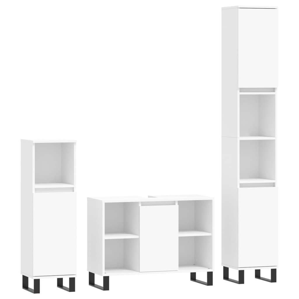 3 Piece Bathroom Furniture Set White Engineered Wood