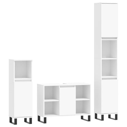 3 Piece Bathroom Furniture Set White Engineered Wood