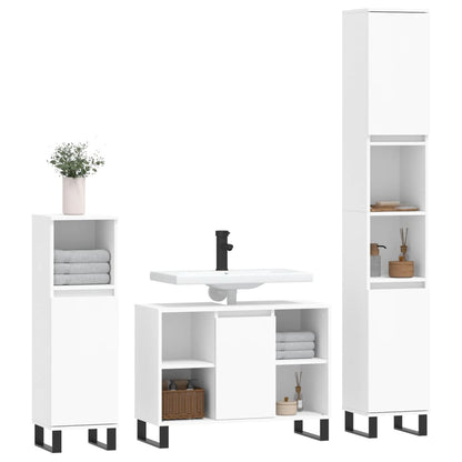 3 Piece Bathroom Furniture Set White Engineered Wood