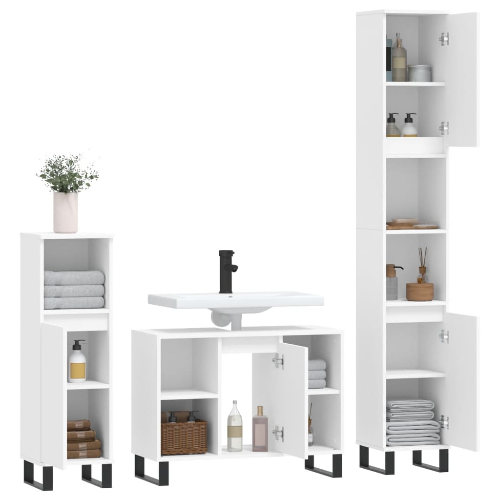 3 Piece Bathroom Furniture Set White Engineered Wood