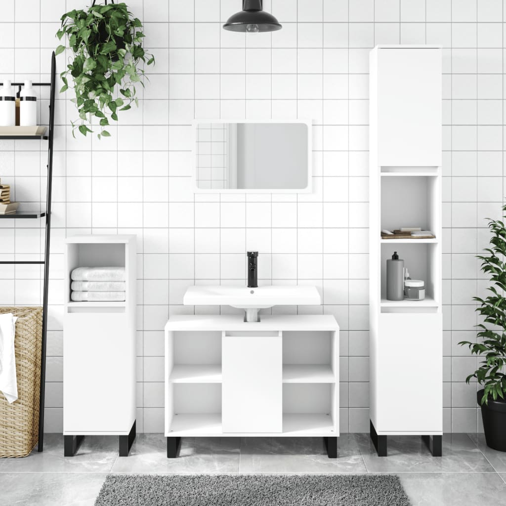 3 Piece Bathroom Furniture Set White Engineered Wood