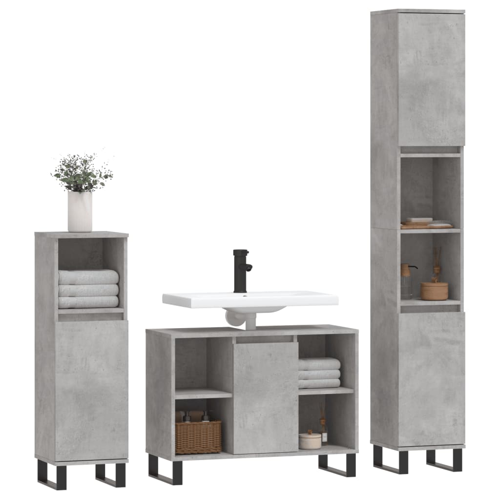 3 Piece Bathroom Furniture Set Concrete Grey Engineered Wood