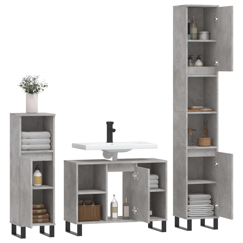 3 Piece Bathroom Furniture Set Concrete Grey Engineered Wood