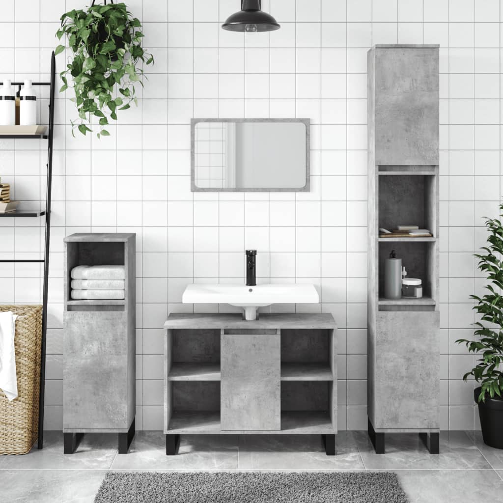 3 Piece Bathroom Furniture Set Concrete Grey Engineered Wood