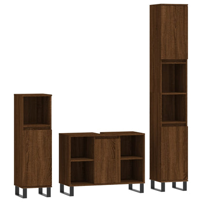 3 Piece Bathroom Furniture Set Brown Oak Engineered Wood