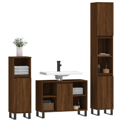 3 Piece Bathroom Furniture Set Brown Oak Engineered Wood