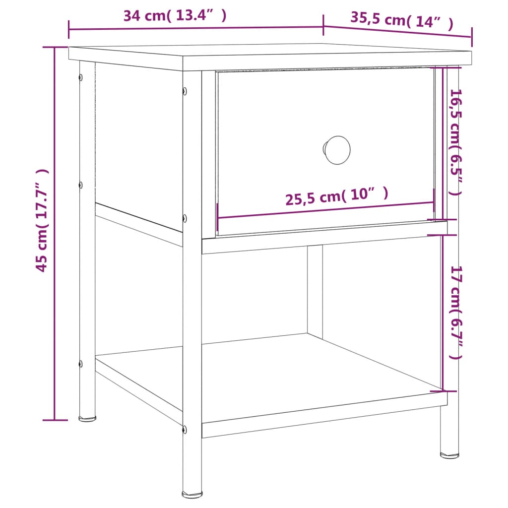 Bedside Table Brown Oak 34x35.5x45 cm Engineered Wood