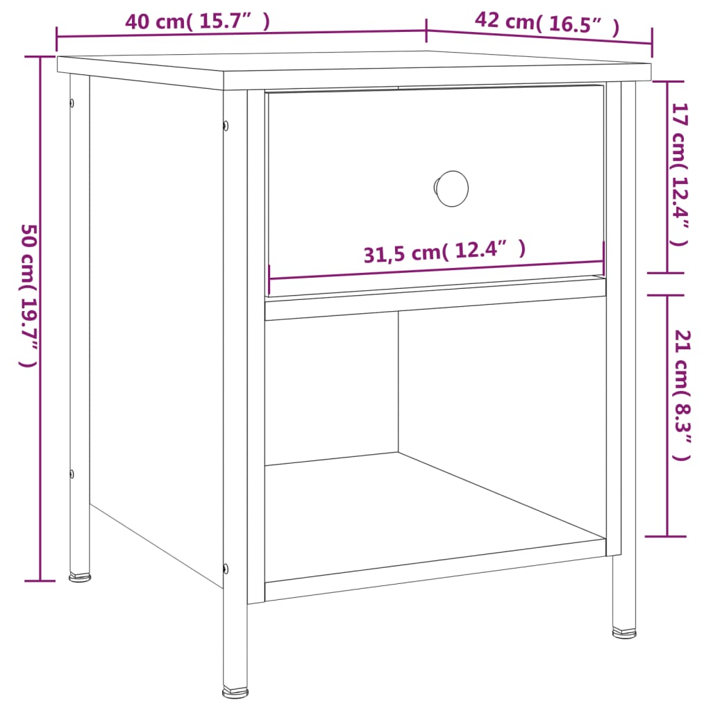 Bedside Cabinet Grey Sonoma 40x42x50 cm Engineered Wood