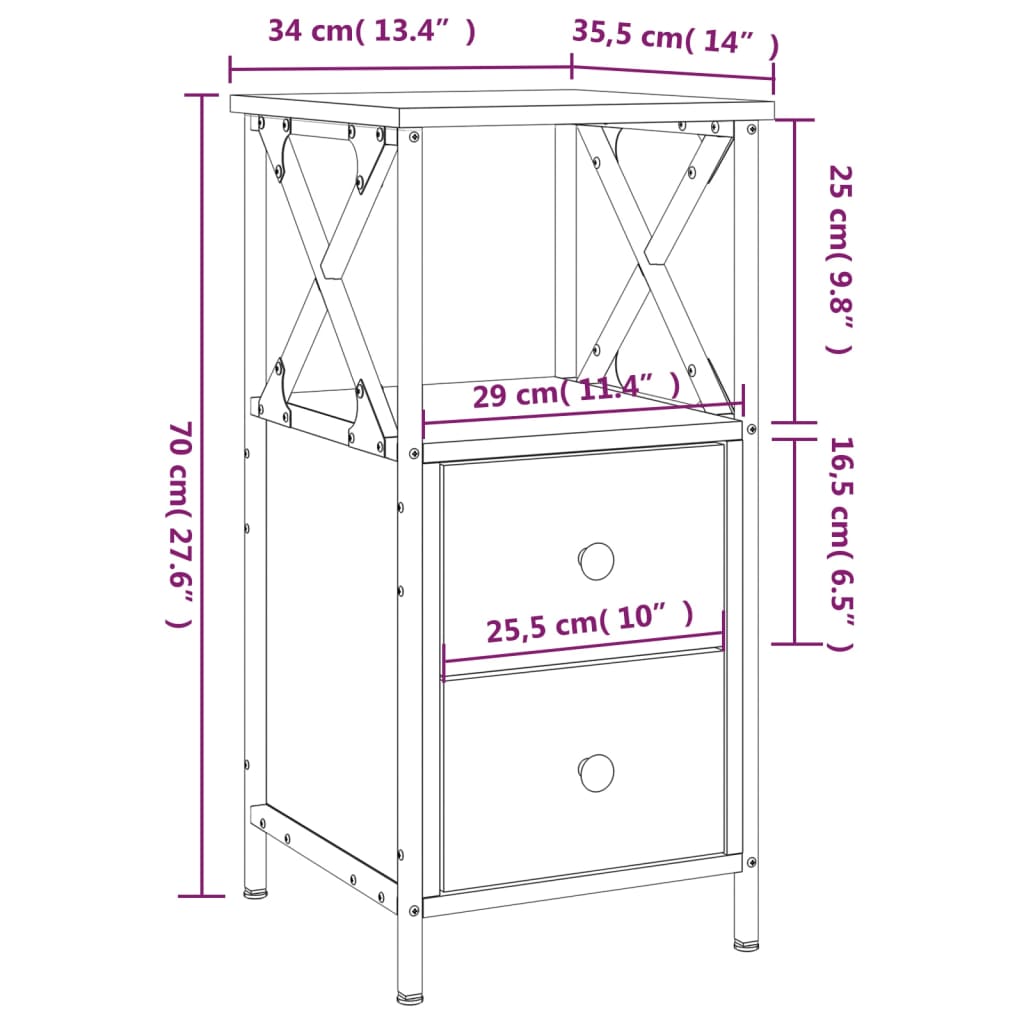 Bedside Cabinet Sonoma Oak 34x35.5x70 cm Engineered Wood