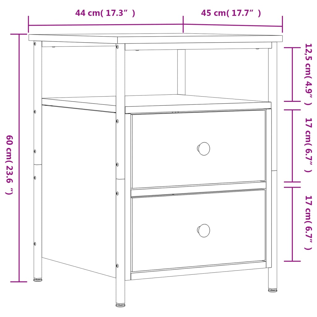 Bedside Cabinet Sonoma Oak 44x45x60 cm Engineered Wood