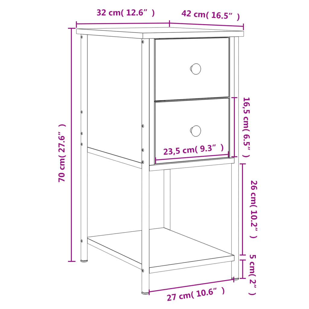 Bedside Cabinet Black 32x42x70 cm Engineered Wood