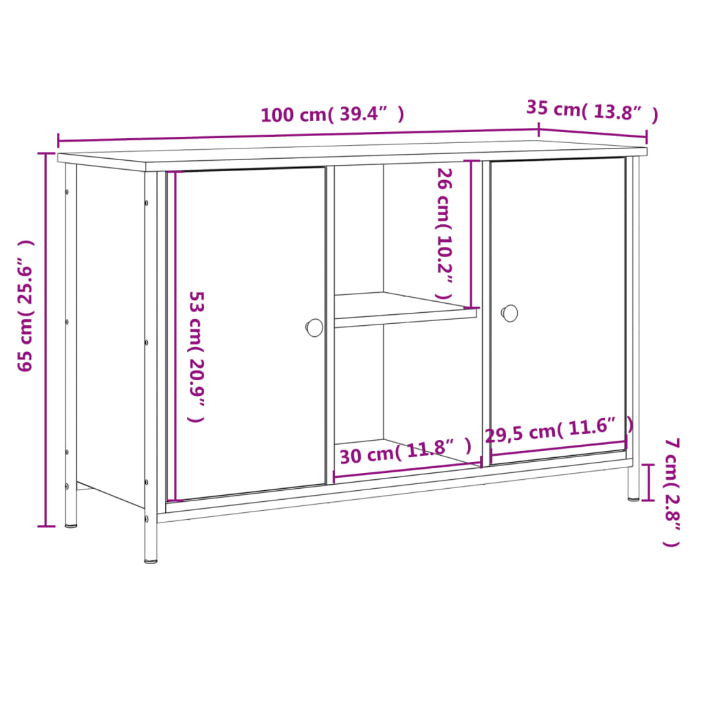 TV Cabinet Sonoma Oak 100x35x65 cm Engineered Wood