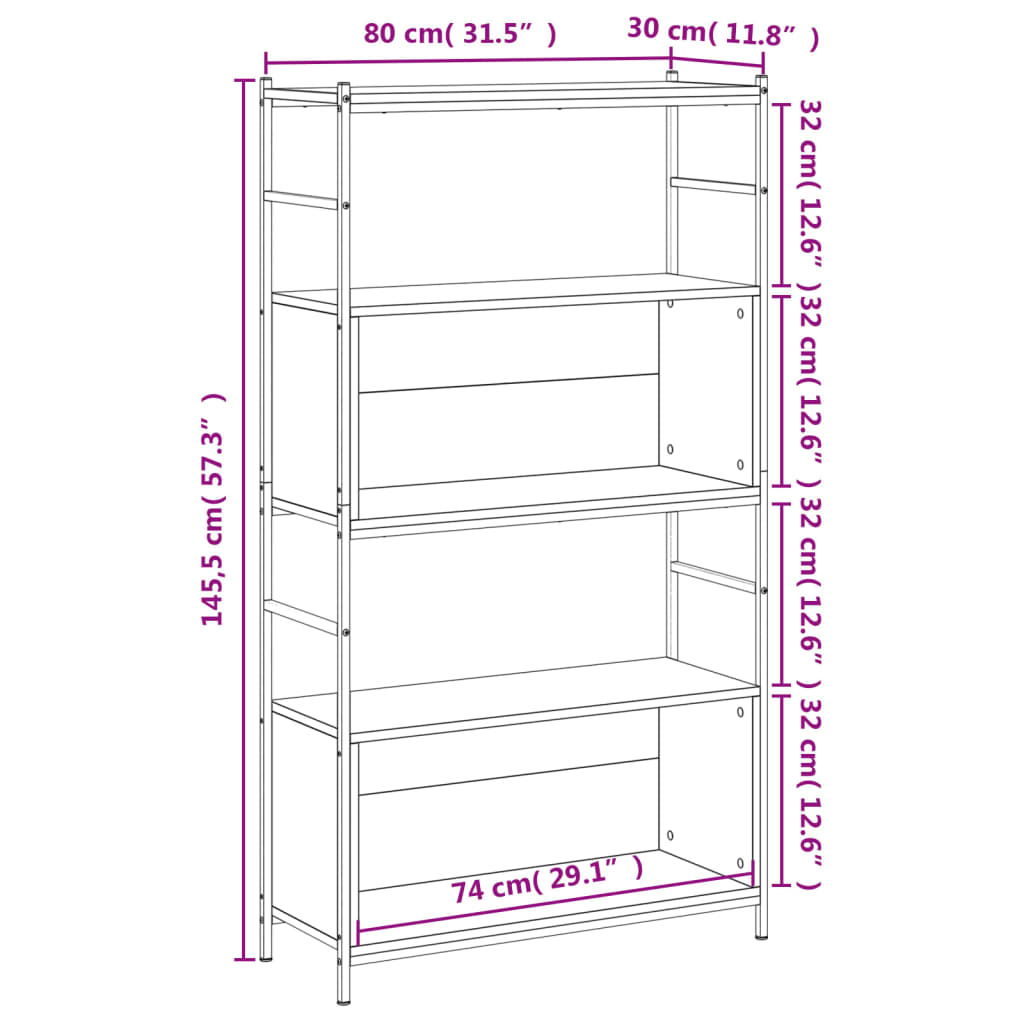 Bookshelf Smoked Oak 80x30x145.5 cm Engineered Wood and Iron