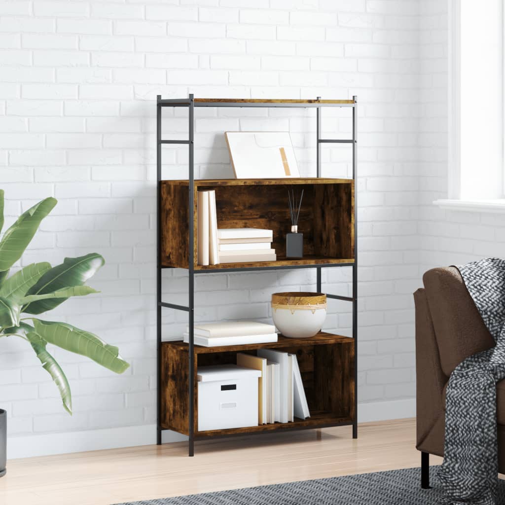 Bookshelf Smoked Oak 80x30x145.5 cm Engineered Wood and Iron