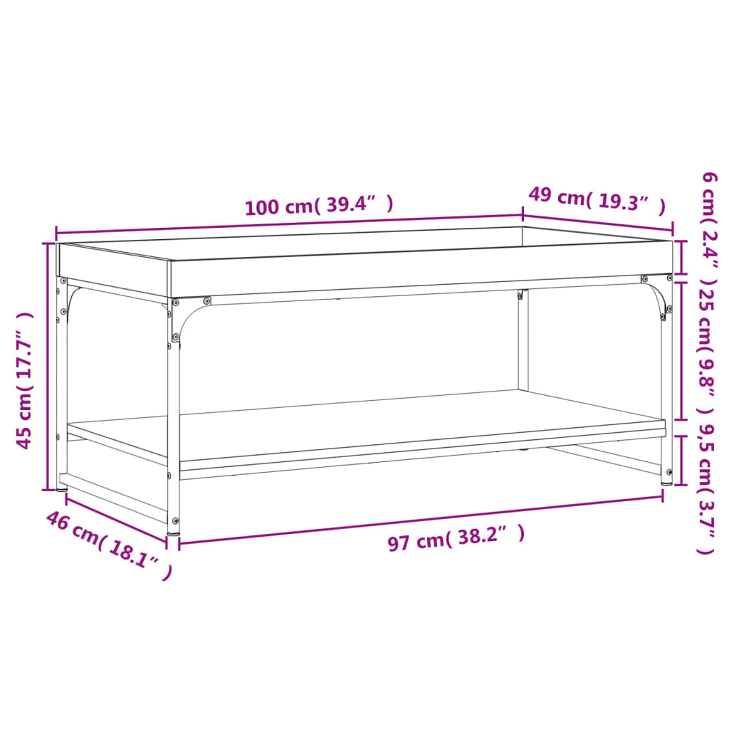 Coffee Table Smoked Oak 100x49x45 cm Engineered Wood